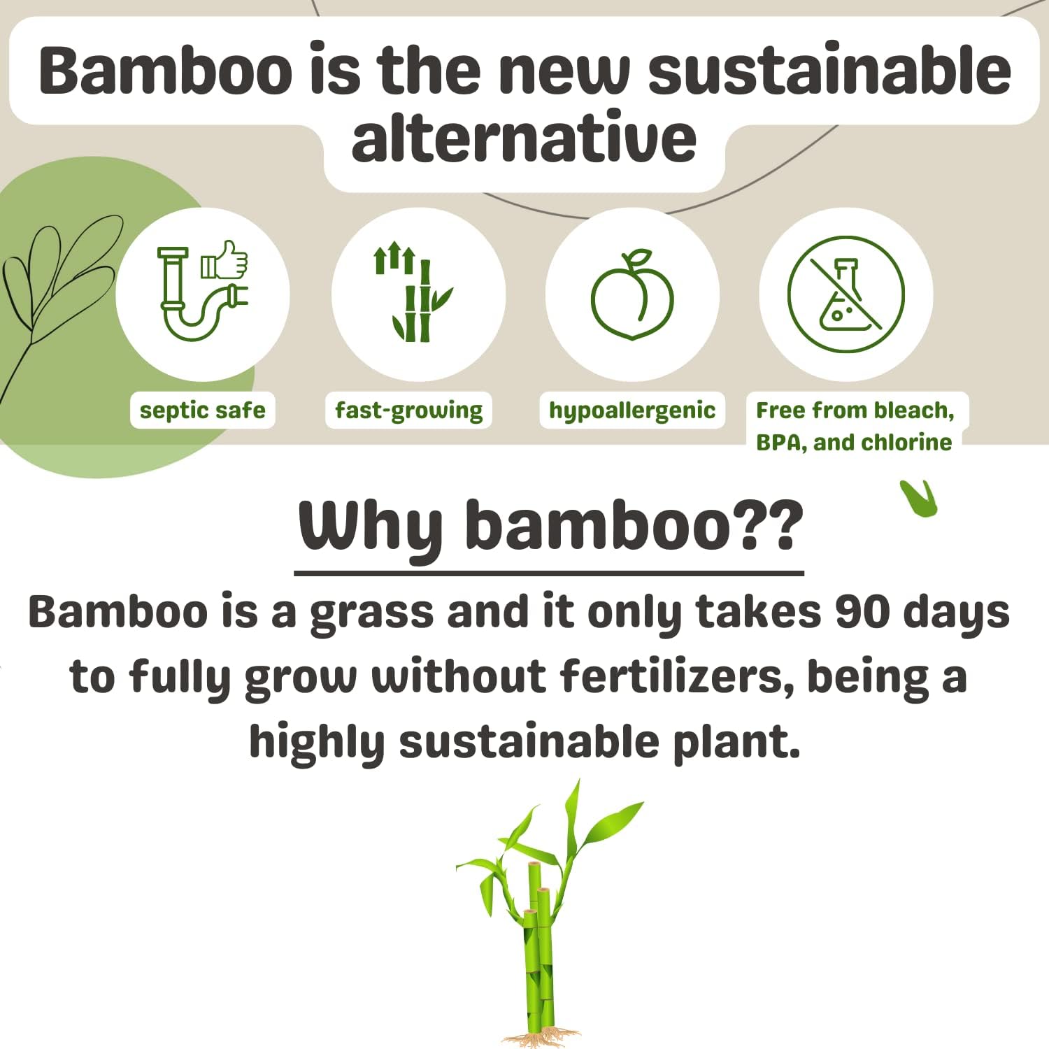 MOTHER EARTH Bamboo Toilet Paper - Ultra Soft & Strong 3-Ply Bath Tissue, 400 Sheets Per Roll, Hypoallergenic & Septic Safe, Mega Rolls, Pack of 24 Rolls