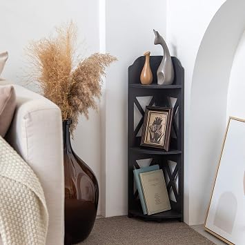 TuoxinEM Corner Table Great for Small Tiny Space Perfectly, Corner Bathroom Shelf Fit for Toilet Paper Storage, Black