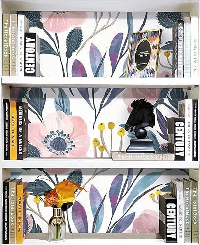 Miniatura 4 de HAOKHOME 93019 - Papel tapiz floral para despegar y pegar, extraíble, de vinilo color rosaazulamarillo, autoadhesivo para estantes, 17.7 x 78.7