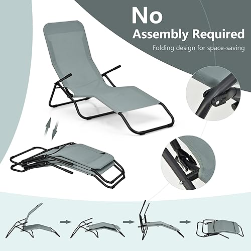 Miniatura 6 de Tangkula Juego de 2 sillas reclinables plegables de gravedad cero con cómodos reposabrazos y almohadillas antideslizantes para los pies, para playa,