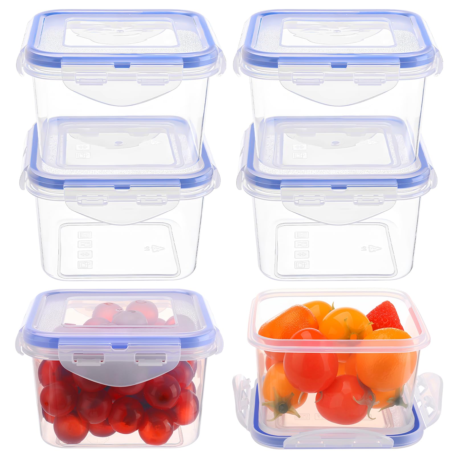 6 Pack Small Food Containers with Lids,Airtight Plastic Food Storage Container Snack Pots Square Leakproof Stackable Container Set Storage Pots with Clip-Lock Lid for Friut,Yoghurt,Snack(430ml)