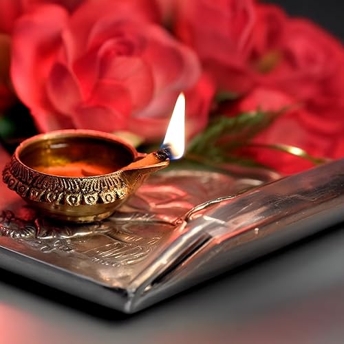 Miniatura 7 de Shubhkart Kuber - Juego de 6 lámparas de aceite profundo de latón macizo para puja y otros rituales religiosos Decoración del hogar, oficina y