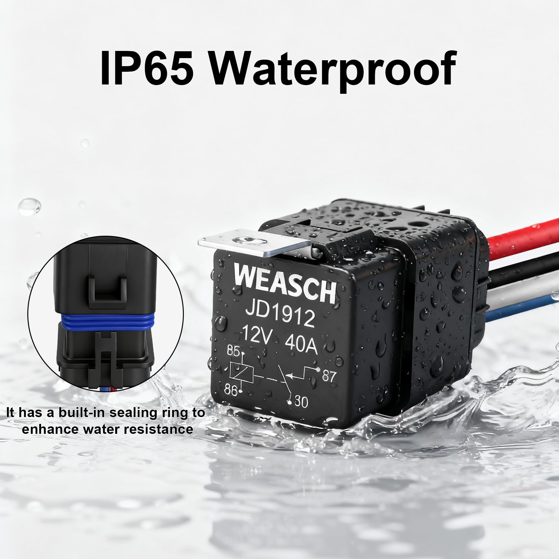 Juego de 2 relés resistentes al agua, 12 V, 40 A, SPST de 4 pines, 12 AWG, alambres de cobre estañado, relé automotriz y arnés de cables para automóvil, barco, barco, etc