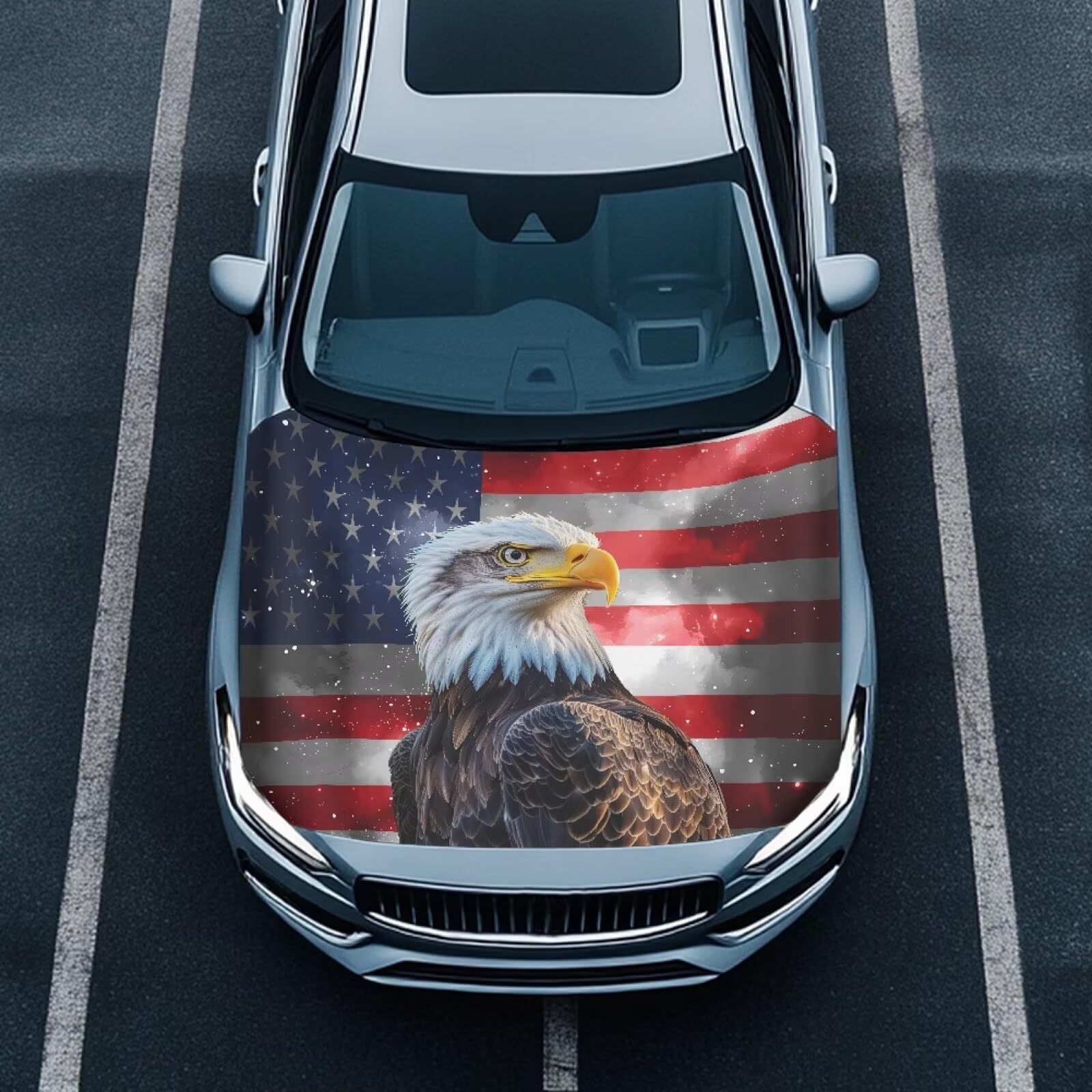 Eagle and Flag Car Hood Cover Patriotic Stretch Car Hood Cover Protector for Car Hood Removable Automotive Accessories for Most Automotive Sedans Trucks Pickup SUVs