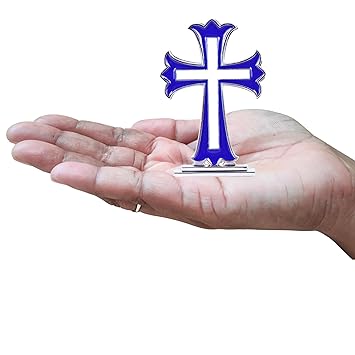 anciently Jesus Cross For Car Dashboard | Christian Car Dashboard Accessories, Metal, 1 Piece (Blue Colour) - image, photos