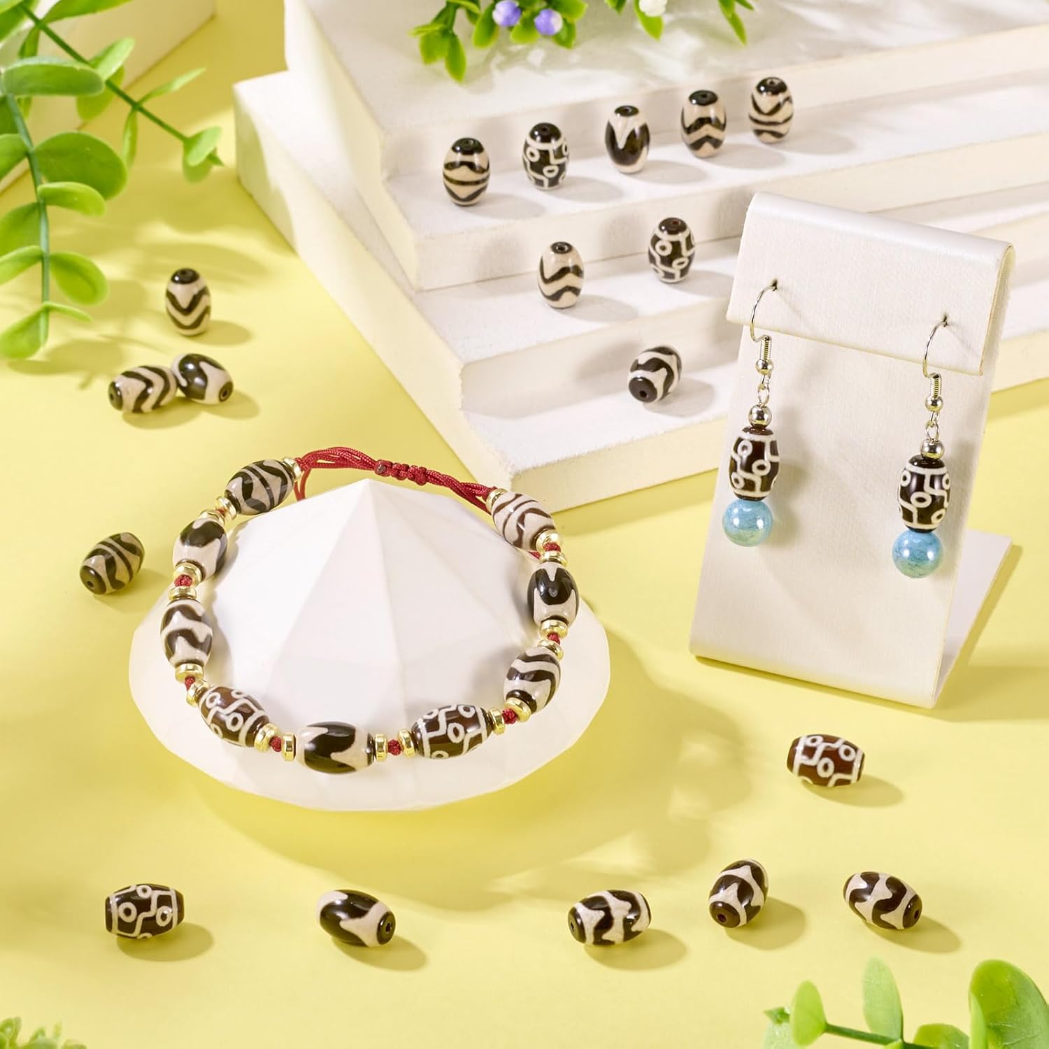 20 Pcs 8mm Tibetan Style DZi Agate Beads Natural Agate Beads Mixed Patterns Barrel Bead Loose Spacer Bead for Men and Women DIY Keychain Bracelets Necklace Jewelry Making Hole:1.2mm - Image 4