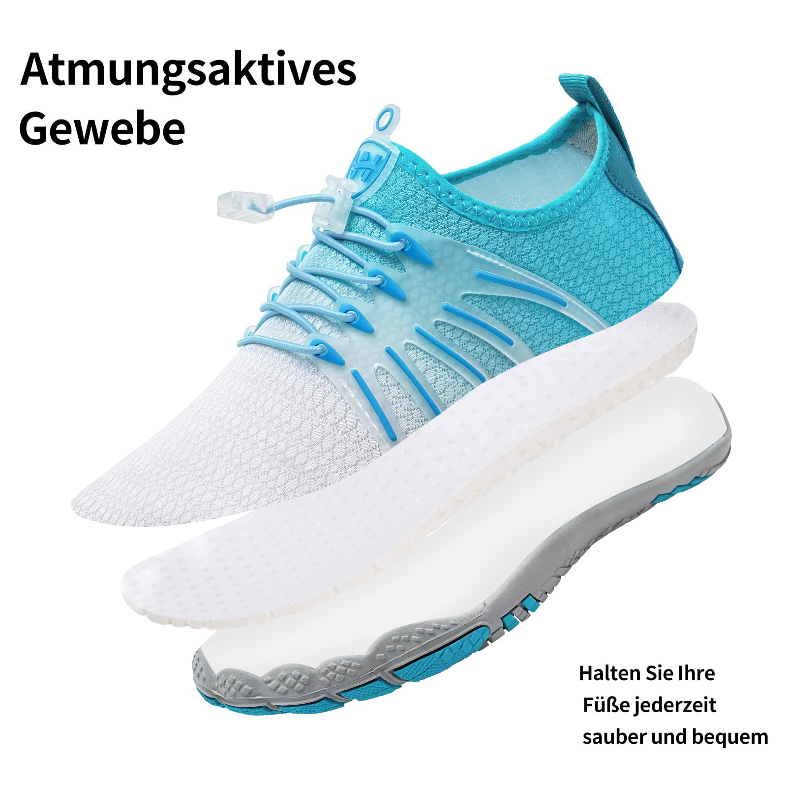WateLves Unisex Barfußschuhe Damen Herren Wasserschuhe Badeschuhe Schnell Trocknend Weich Traillaufschuhe Fitnessschuhe mit rutschfest Sohle & Breiter Zehenbox