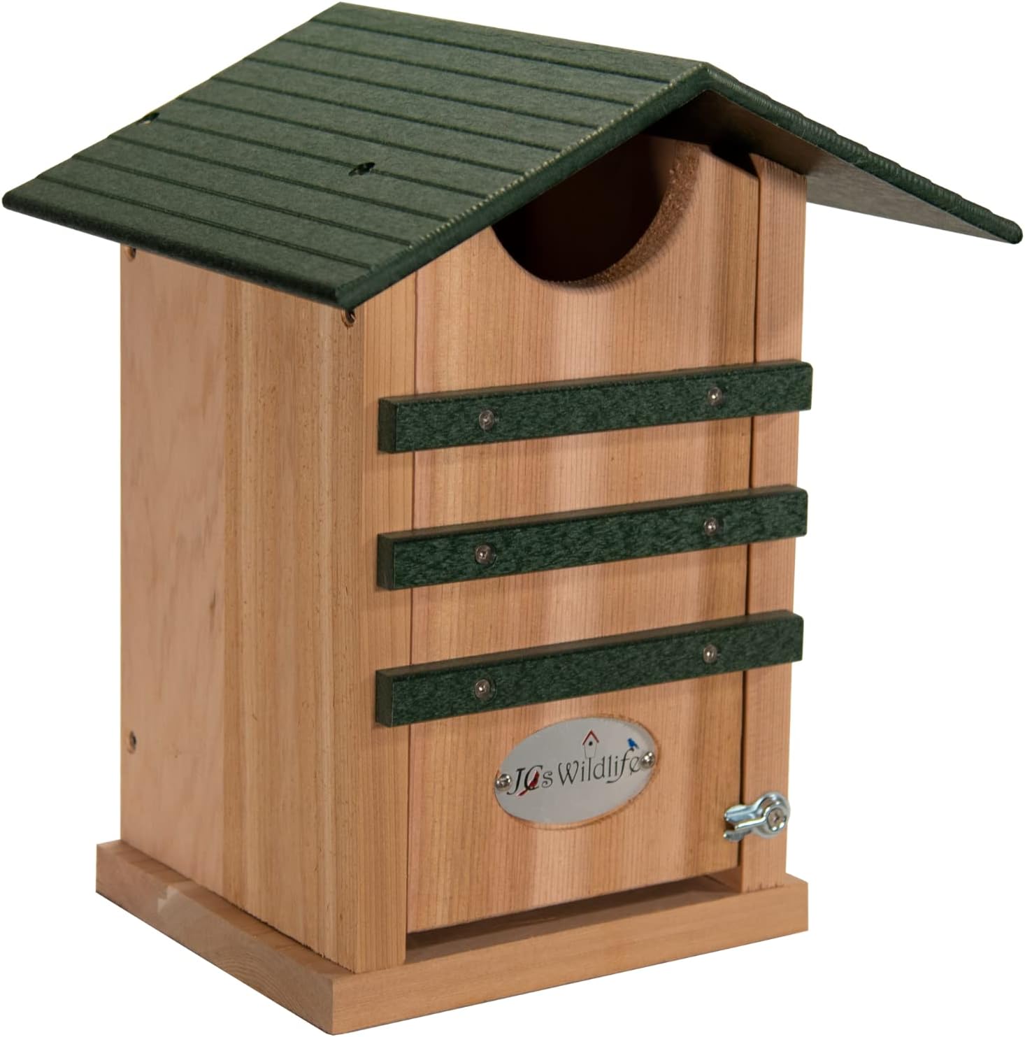 JCS Wildlife Screech Owl Nesting Box, Bird House for Outside, Owl House, Bird Nesting, Handmade, Cedar with Poly Lumber Roof, Weather Proof, Made in USA