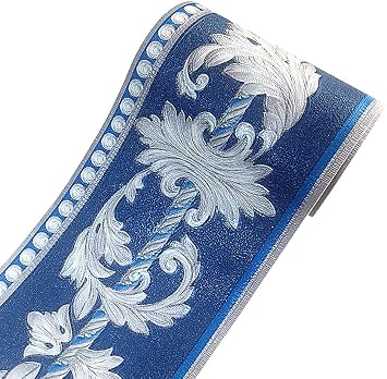4.2x196.8 3D Self Adhesive Blue Flower Waterproof Border Wall Decor Removable Self Adhesive Kitchen Bathroom Tiles Sticker Wallpaper