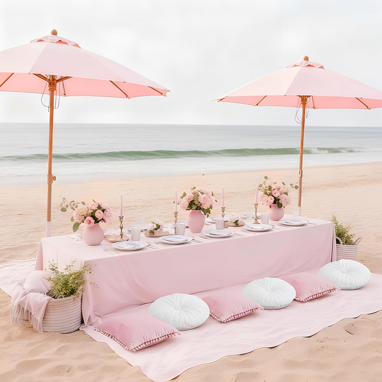 8 Pcs Picnic Throw Pillow 15.75" Velvet Cushion for Camp Wedding Birthday Supplies Pink Pom-poms Square Cushion White Pumpkin Round Pillows for Couch Farmhouse Bed Home Indoor Decor