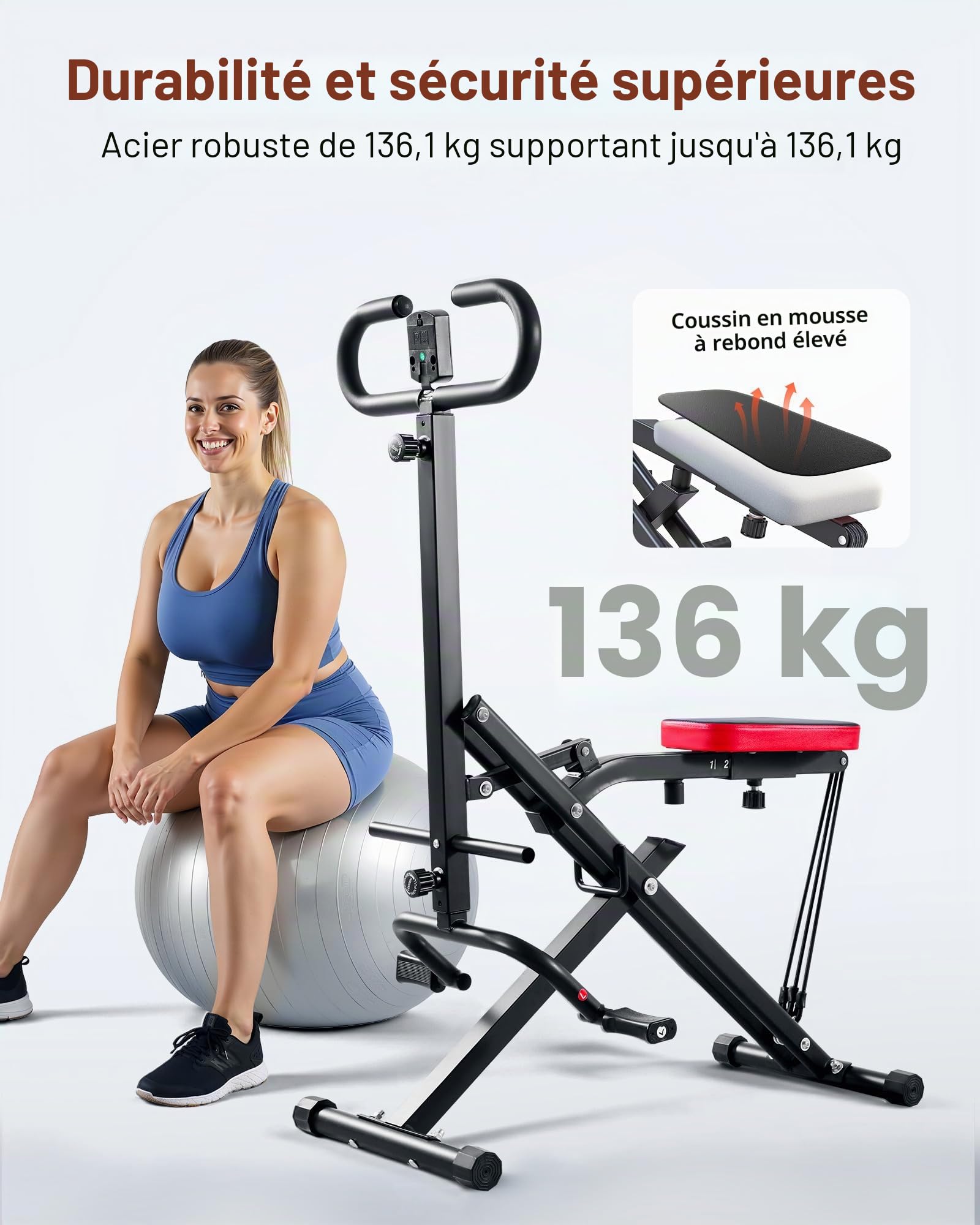 VEVOR Machine à Squats Domestique, Rameur Vertical Pliable pour Squats Profonds, Appareil d'Entraînement des Fessiers et des Jambes, avec 3 Bandes de Résistance, pour Fitness Domicile, Noir