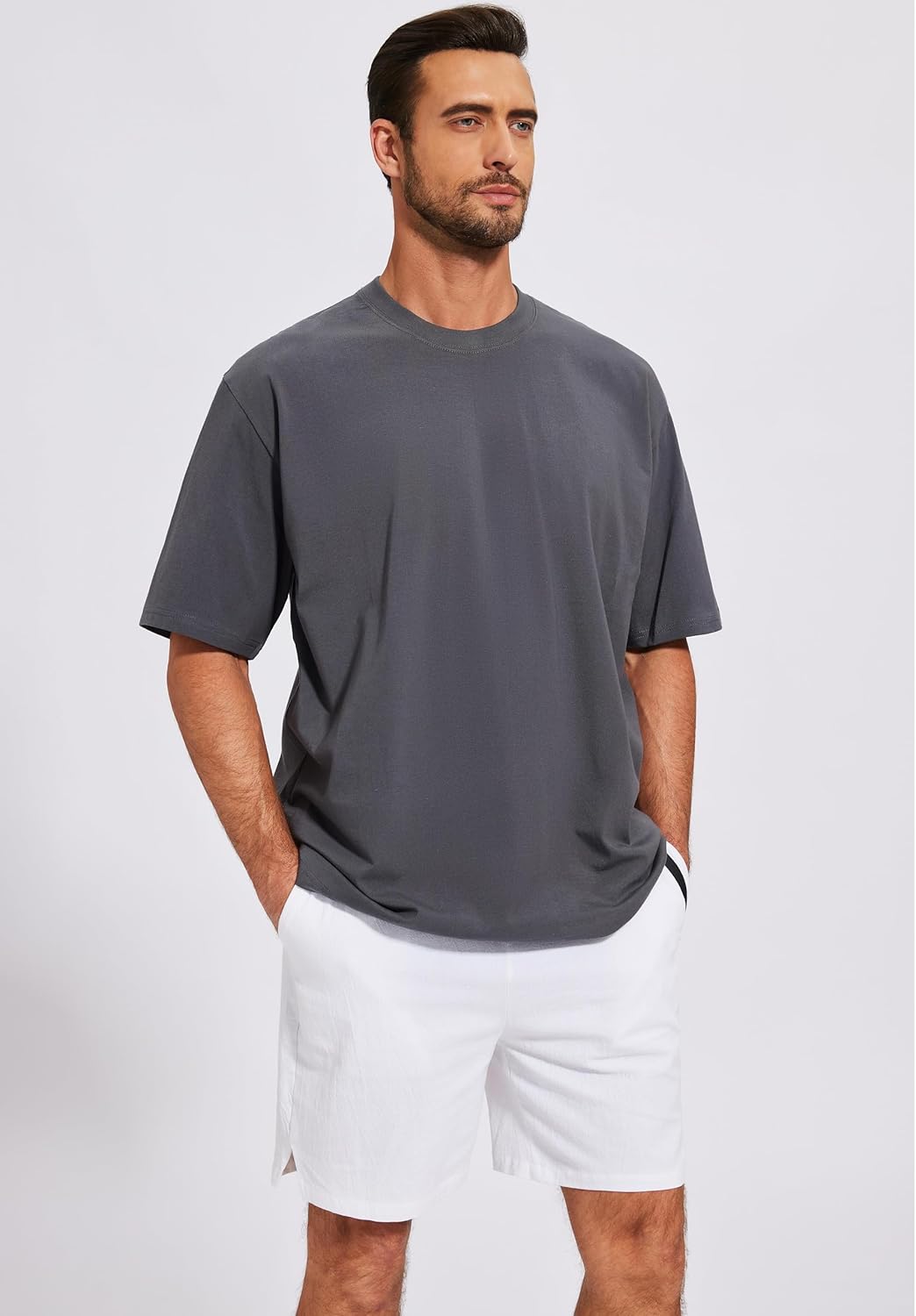 Men's Oversized T-Shirts Cotton Tee Heavyweight Unisex Short Sleeve Crew Neck Loose Fit Basic Tops - Image 4