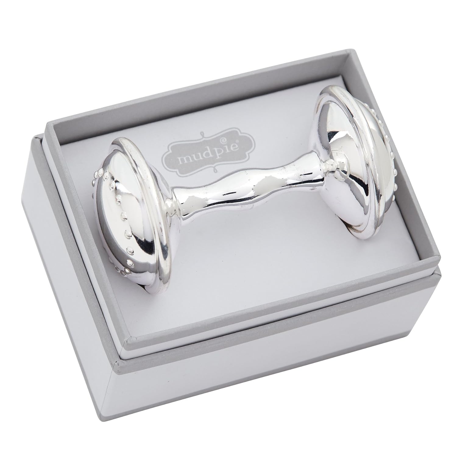Mud Pie Rattle Keepsake Infant Gift, Silverplate