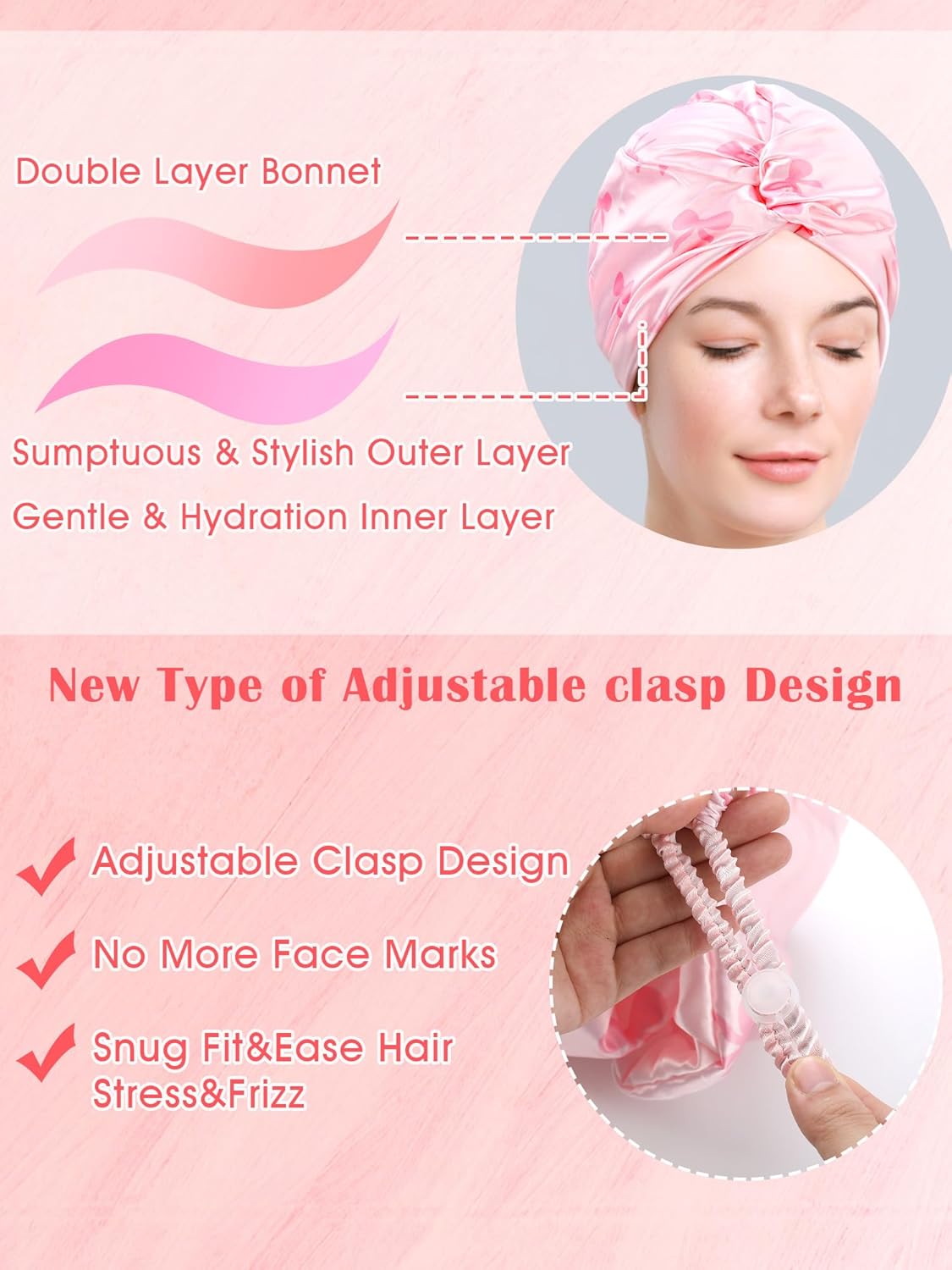Ramede Silk Bonnet for Sleeping Women Adjustable Satin Coquette Satin Cap Double Hair Bonnet for Curly Braid Straight Hair - Image 4