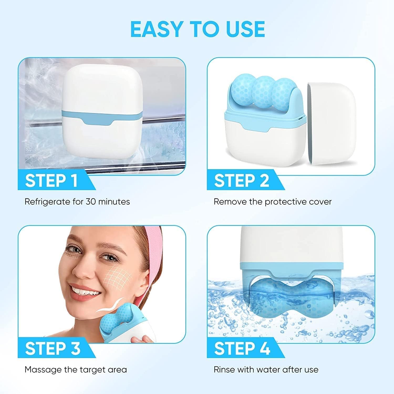 Glovic Facial Ice Roller 1 Facial Ice Roller Massage in W&V Shaped Head for Eye Puffs Relief and Migraine Paine 2