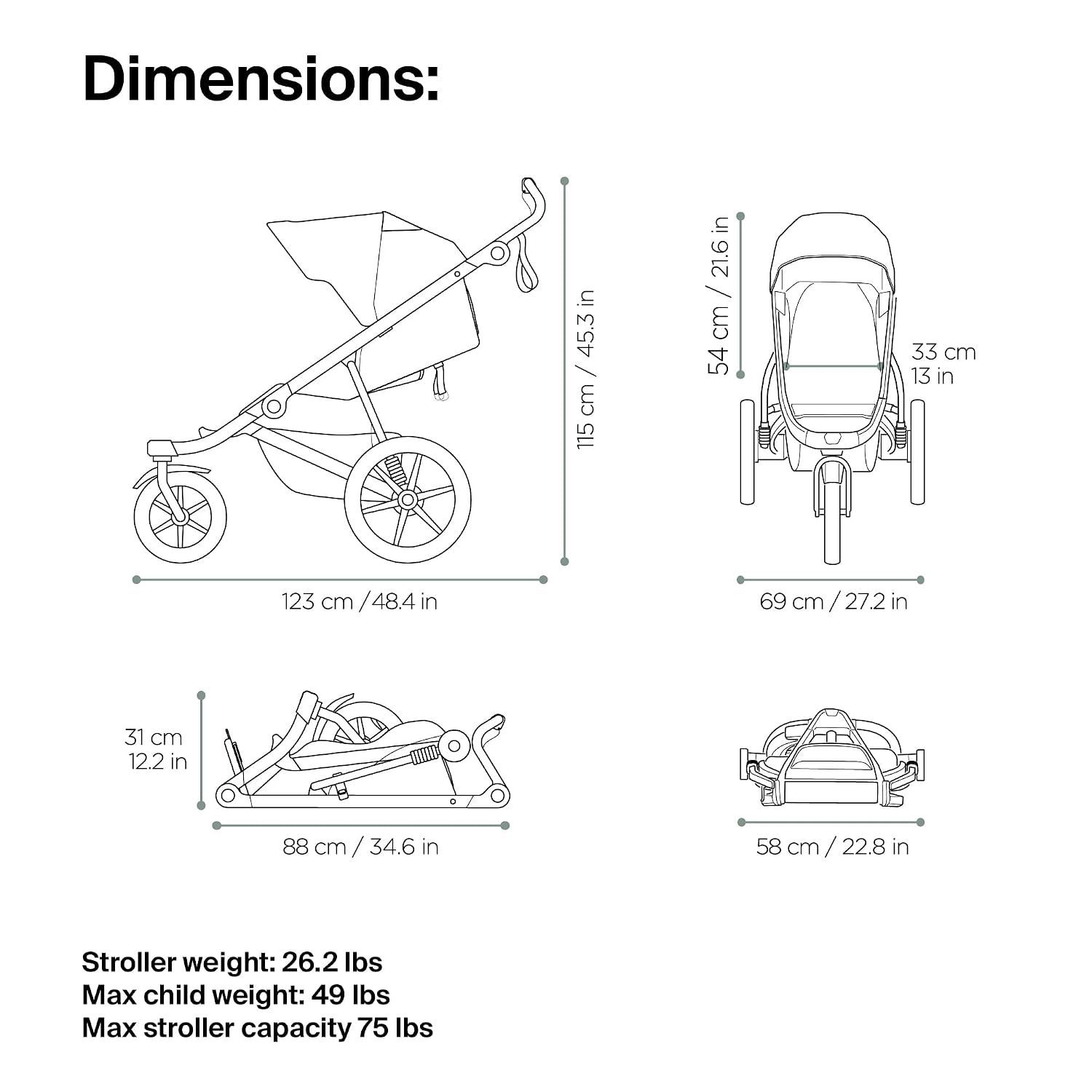 Thule Urban Glide 3 Single Child All-Terrain Stroller - Lightweight - Air-Filled Tires & Suspension - Integrated Hand Brake - Reclining seat with Leg Rest - Padded 5-Point Harness