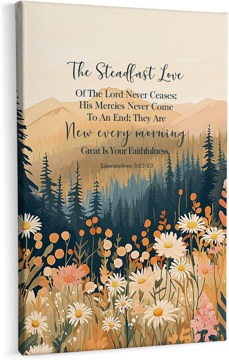 HIWX Christian Floral Wall Decor, Lamentations 3:22-23 Woodland Forest Wildflowers Framed Canvas Painting Wall Art Decor, Bible Verse Wall Art Home Decoration for Home Bedroom Church 16x24