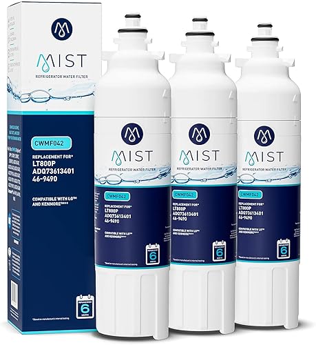 MIST LT800P Filtro de agua de repuesto para LG, filtro de agua para refrigerador compatible con ADQ736134, ADQ736134, Kenmore 9490, 46-9490, 469490,