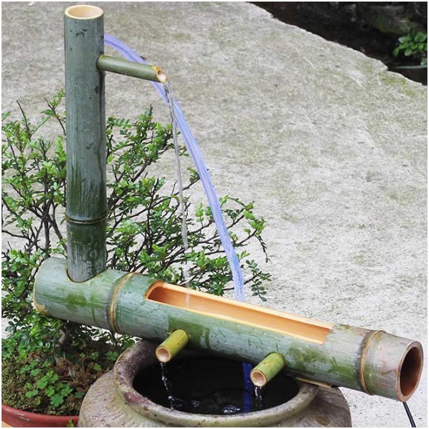 Zen Garden Fountain Bamboo Water Feature, Japanese-Style Bamboo Fountain with Pump Kit, Garden Decoration, Waterscape Decorate Cascading Tiered Water Fountain for Indoor Outdoor(45cm)
