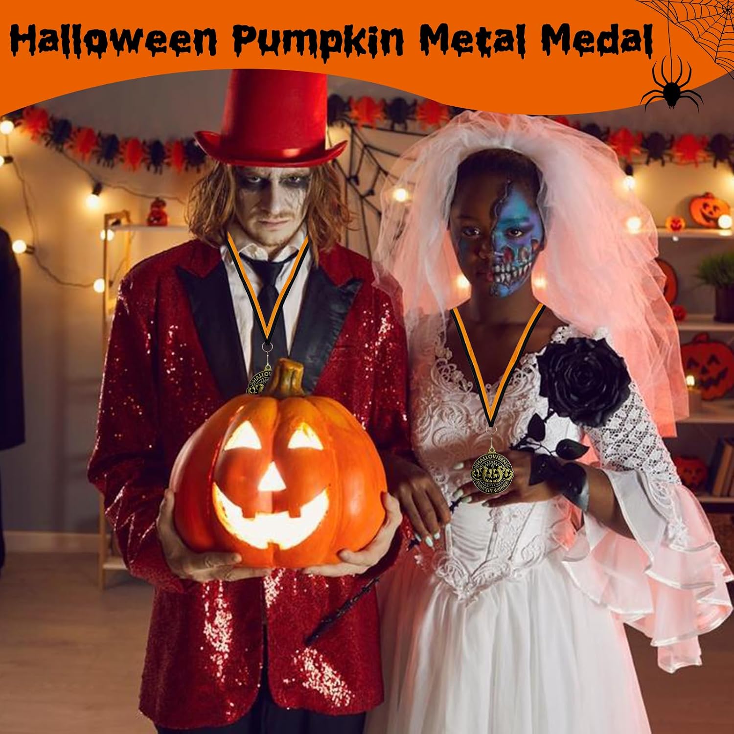 12 Pcs Halloween Pumpkin Medals, Bulk Pumpkin Carving Award Pumpkin Costume Awards with Neck Ribbons Trick or Treat Medal for Halloween Awards Costume Party Favors