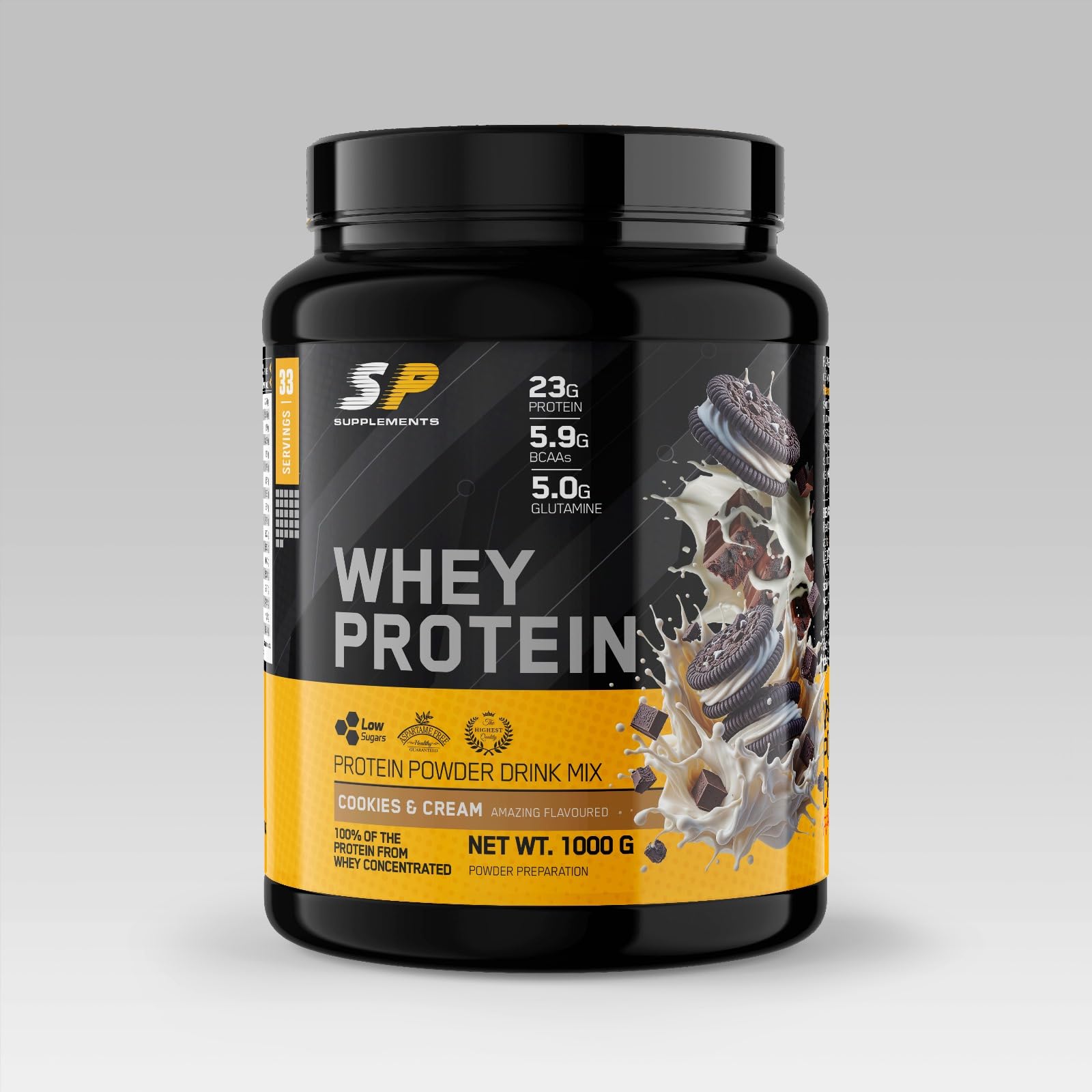SP - Whey Protein - Concentrado de Proteína Whey de suero de leche en polvo - sin grumos - 1kg Sabor Cookies & Cream