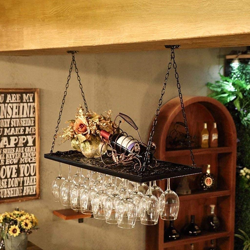 Support de verres à pied avec chaîne métal pour bouteille vin