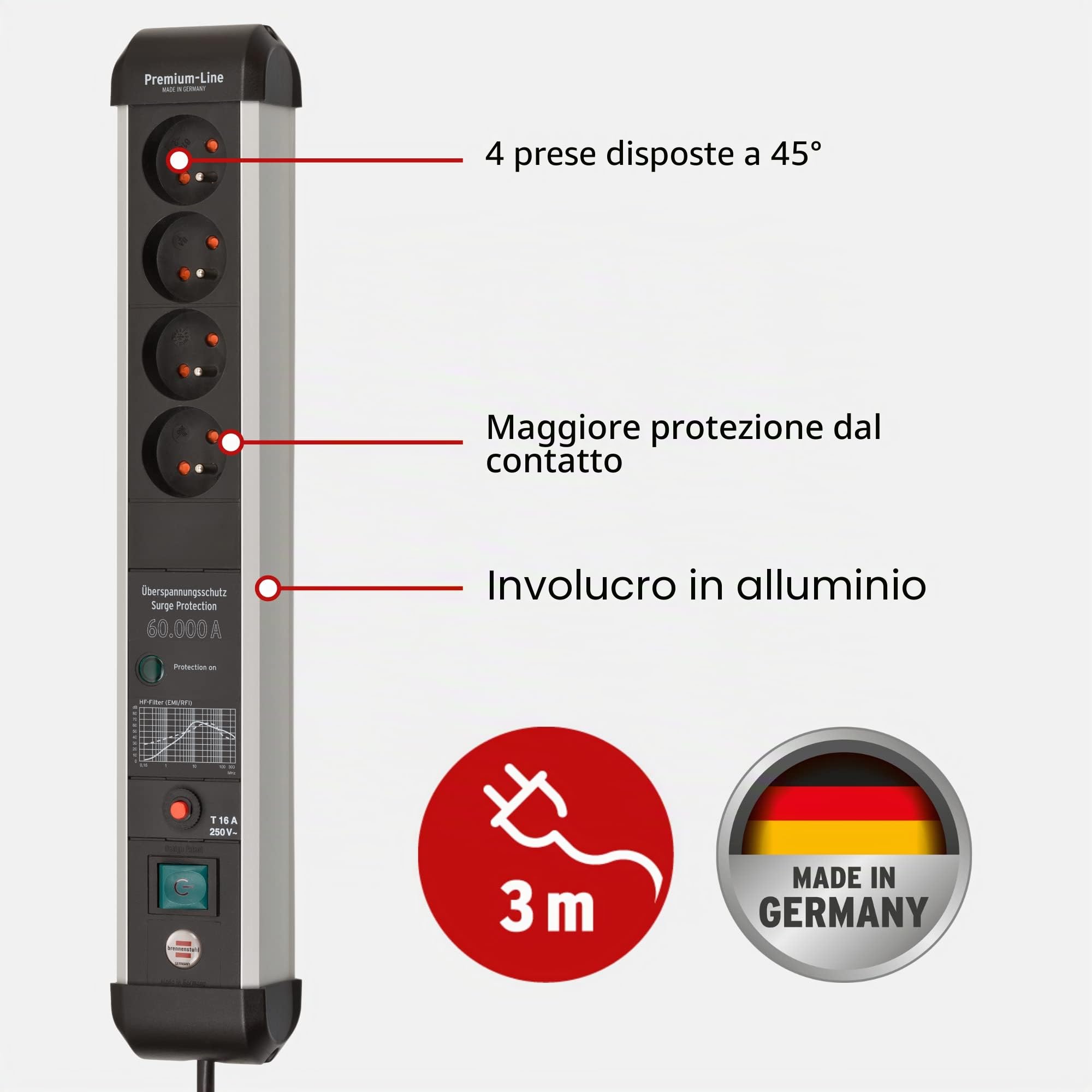 Brennenstuhl Premium Protect-Line Ciabatta elettrica a 4 prese con sistema a spina francese
