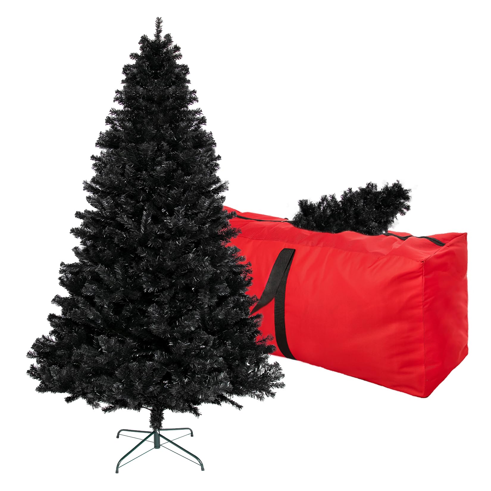 6ft Black Artificial Christmas Tree, Arbol de Navidad with 1000 Branch Tips, Fake Christmas Tree, Premium Spruce Xmas Tree with Fold-Able Metal Base Stand
