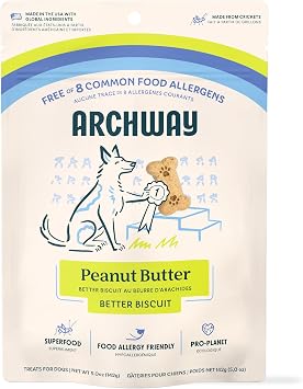 Archway Better Biscuit Peanut Butter Dog Treats - High Protein, Simple Ingredients Healthy Dog Treats for All Breeds - Added Vitamin B, Calcium & Omegas - Hypoallergenic, Gluten-Free - USA Made 5 oz