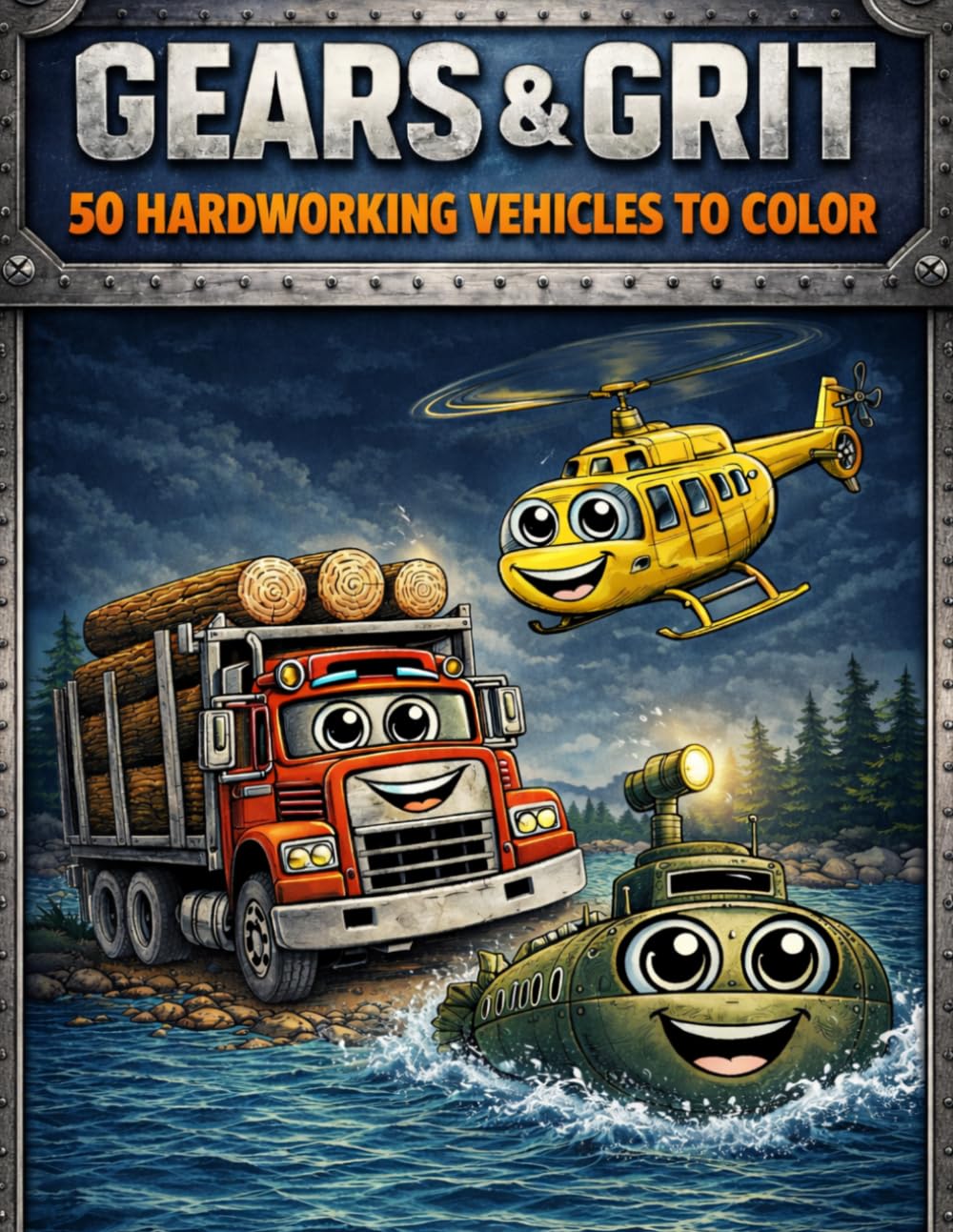 Gears & Grit: 50 Hardworking Machines & Vehicles to Color. Construction Trucks, Farm Equipment, Aircraft & Transportation for Kids, Dads & Grandpas.