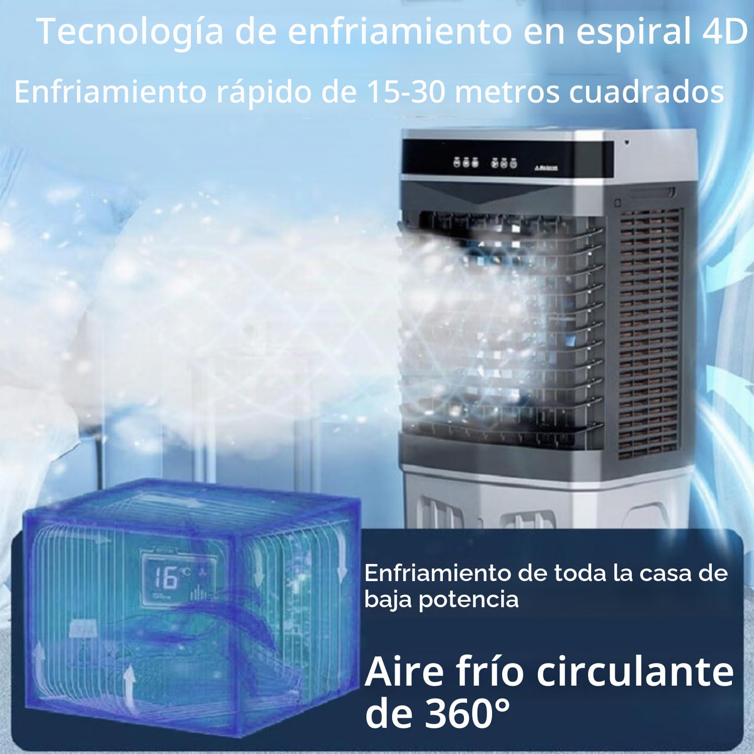 Aire Acondicionado Portátil Sin Tubo Enfriador de Aire Silencio con Modo Dormir Temporizador de 1-12Horas 3 Modos Oscilación 120°Tanque de 50 L Enfriador de Aire Portátil para Hogar Oficina
