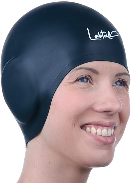 Swim Caps Ear Protection 3D - Swimming Cap for Women Men - Silicone Swim Cap Waterproof - Fits Long Hair & Short - Adult Swim Cap - Youth Swim Cap - Swim Hats