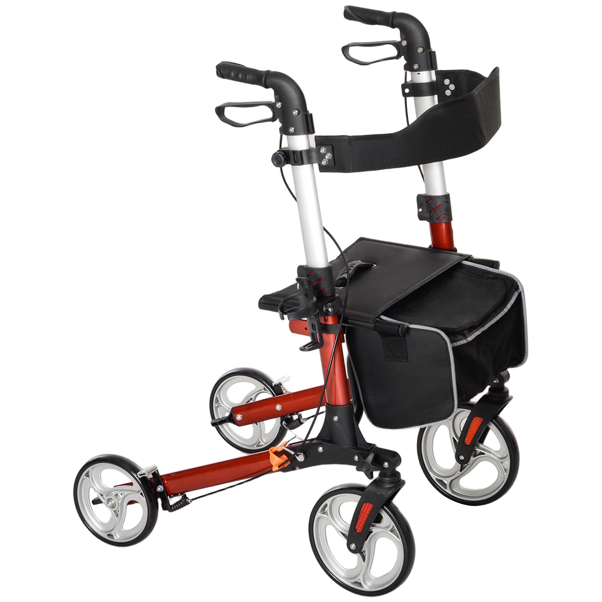 HOMCOM Folding Rollator Walker with Seat and Backrest, for Tall Over 6'9", Lightweight Walking Frame with Storage Bag, Dual Brakes, Adjustable Handle Height, Cane Holder, 4 Wheeled Walker for Seniors