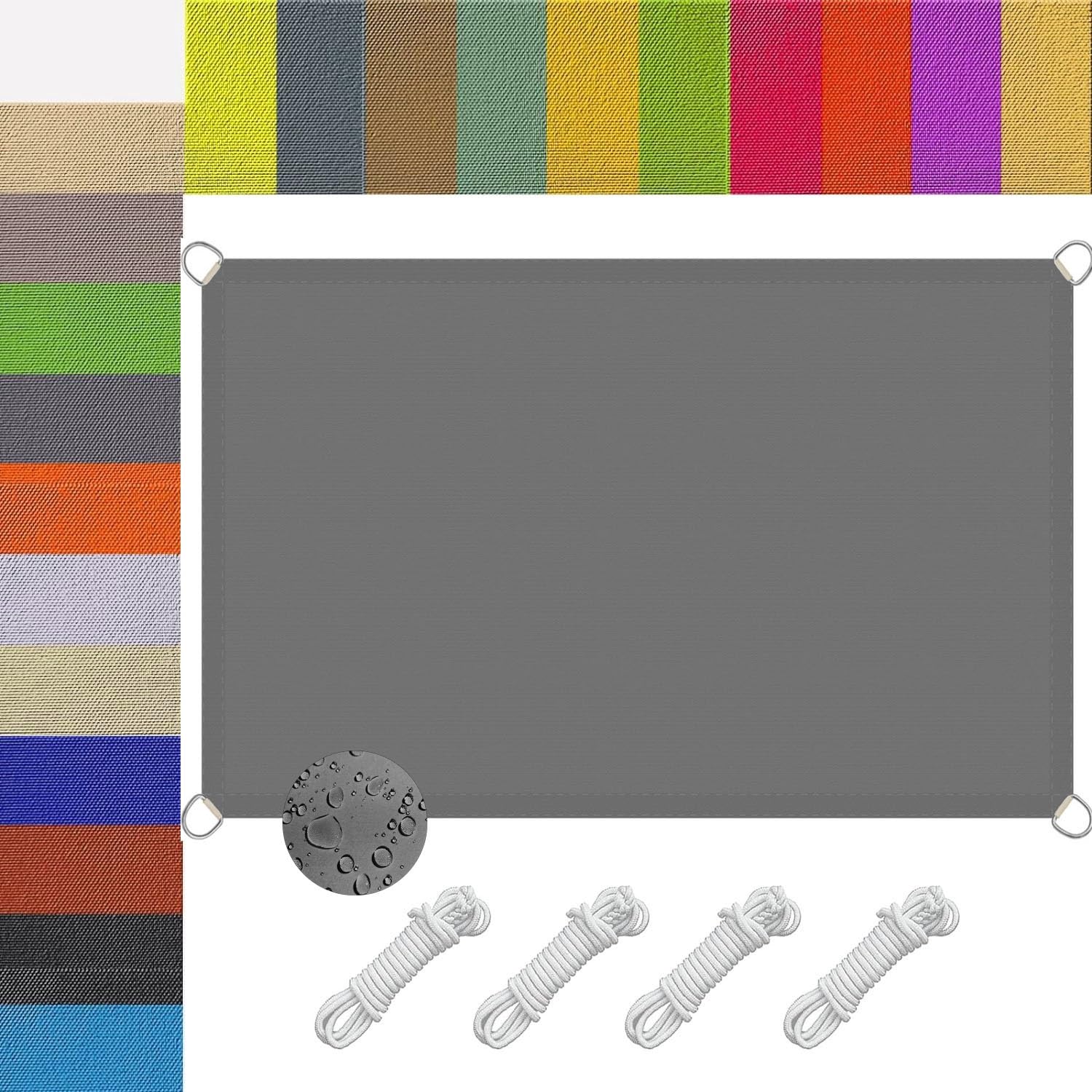 Voile d'ombrage 1.5 x 2.5 m imperméable gris clair protection vent extérieur