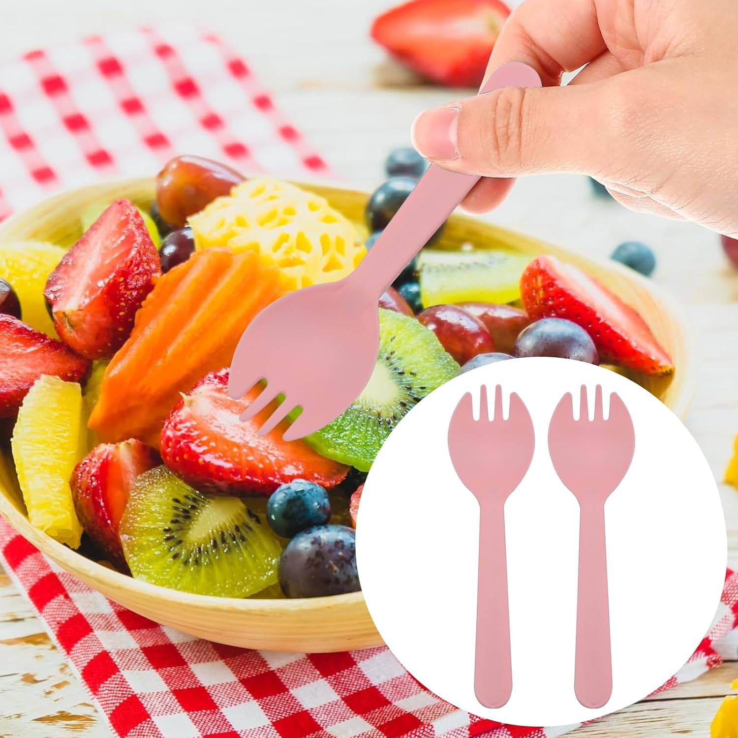 Hitefu 100 Pcs Heavy Weight Disposable Sporks, Individually Wrapped Plastic Fork/Spoon for Party, Picnic & Restaurant Supply (Pink)