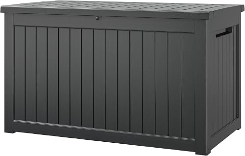 NUNULAB 270 Gal Outdoor Deck Box Waterproof Lockable Resin Storage Bench with Gas Lift, Black NUNULAB 270 Gal Outdoor Deck Box Waterproof Lockable Resin Storage Bench with Gas Lift, Black