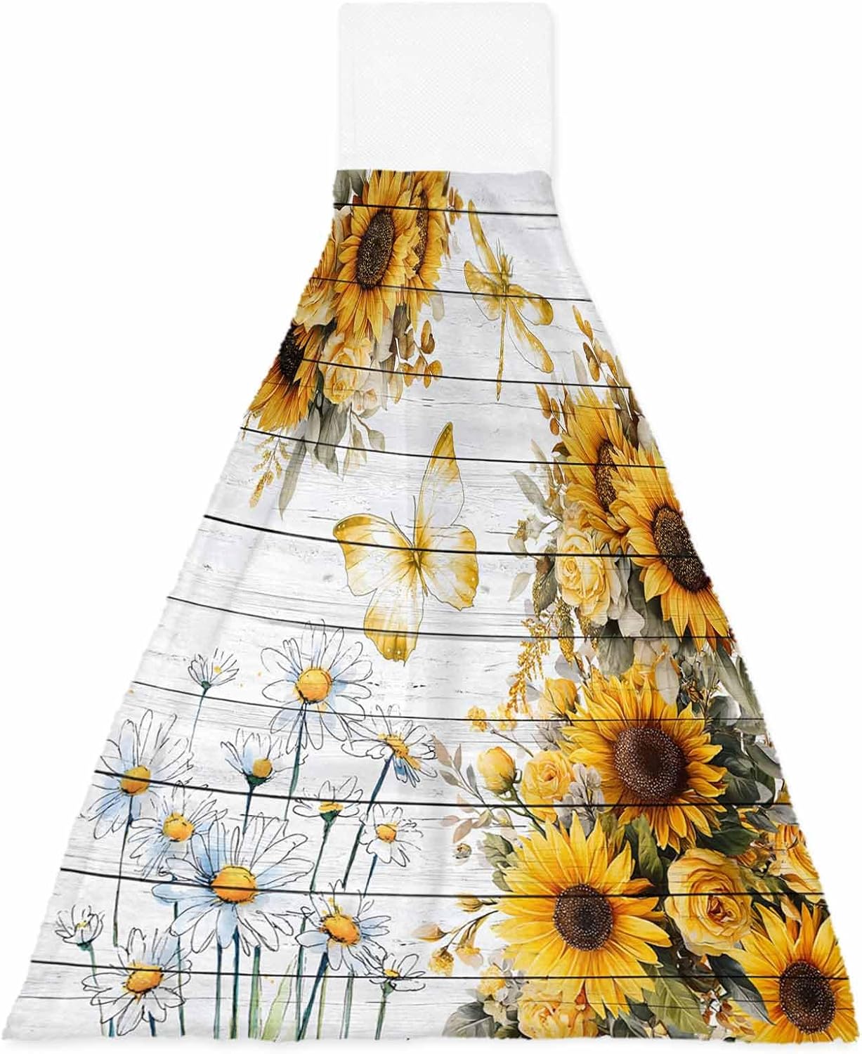 Farmhouse Sunflower Kitchen Hand Towels with Hanging Loops Set of 2 Vintage Daisy Butterflies Gray Wood Soft Thick Oven Fingertip Dry Microfiber Tie Dish Towel Absorbent Cleaning Washcloth