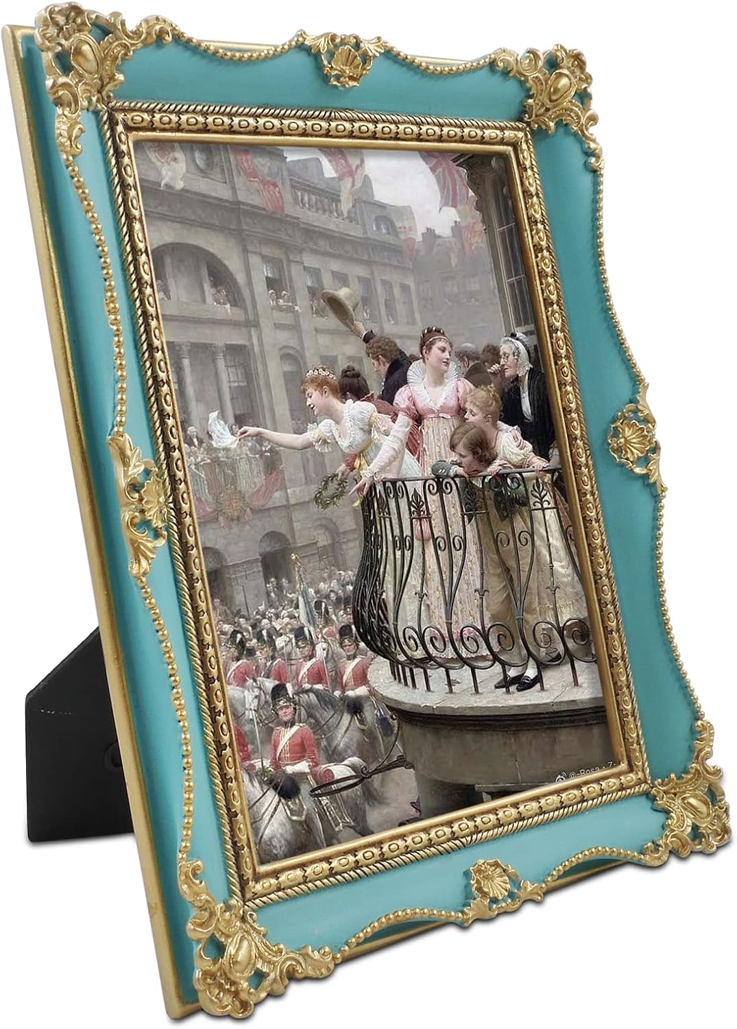 Vintage 5x7 Picture Frame for Gallery Wall and Tabletop, Antique Style Photo Frames in Hand Painted Blue with Gold Accents, French Cottage Home Décor for Desk Mantel Shelf