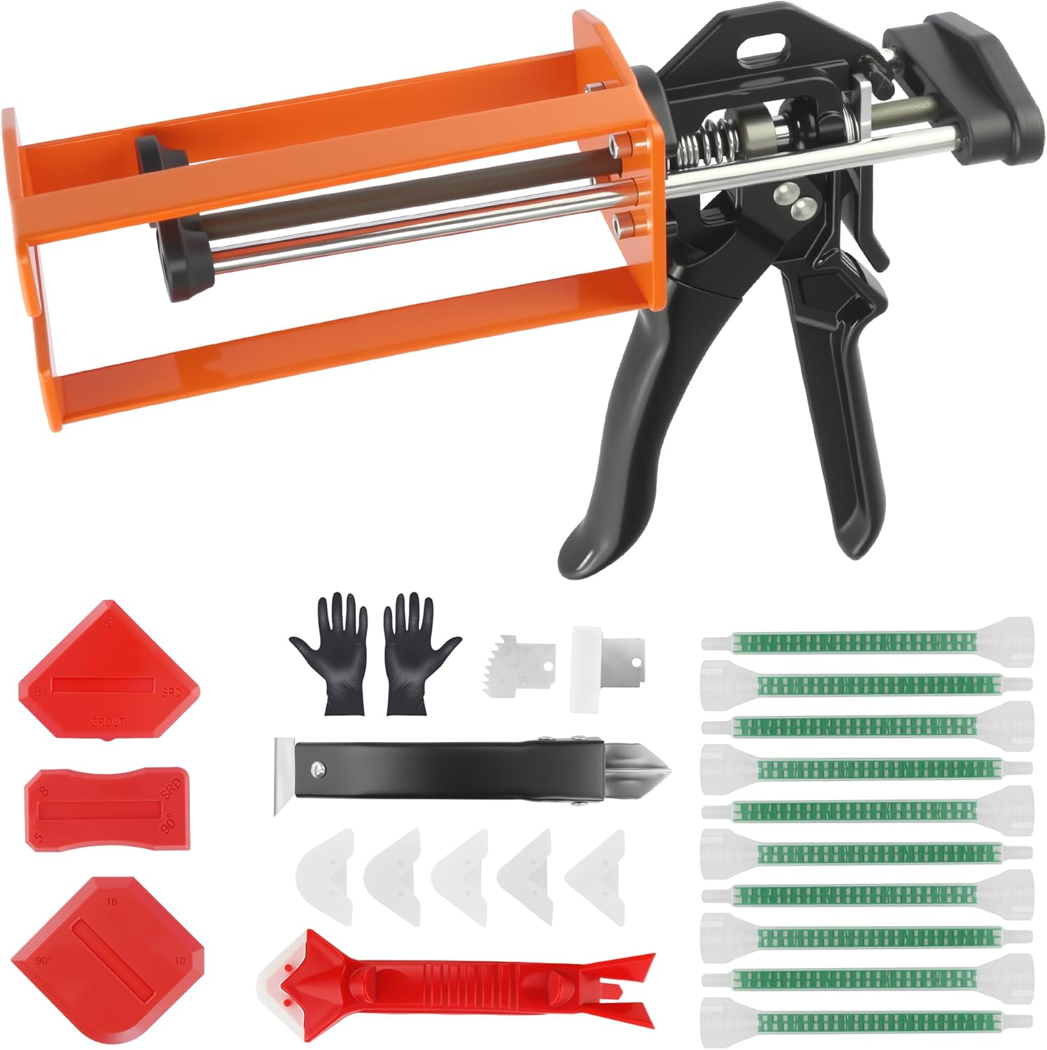 200ml Epoxy Gun Dual Component Professional Heavy-Duty Full Metal Caulking Guns For Dual Cartridges 1:1 & 2:1 Mix Epoxy Applicator For Panel Bonding Structural Repair Adhesive & Sealant,Orange