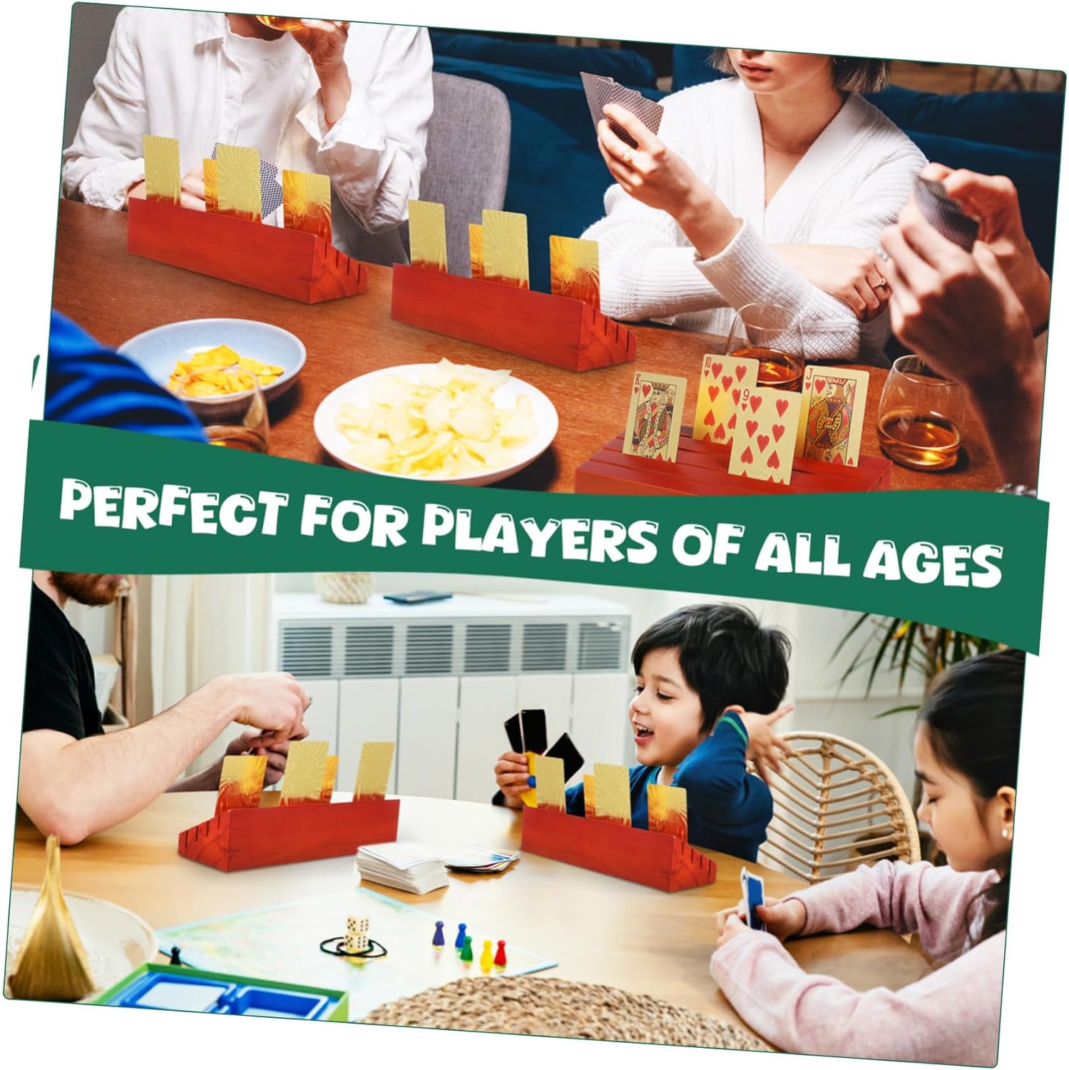 Totority 2pcs Wooden Playing Card Holders Card Stands Stable Base for Easy Vertical Display for Game and Seniors