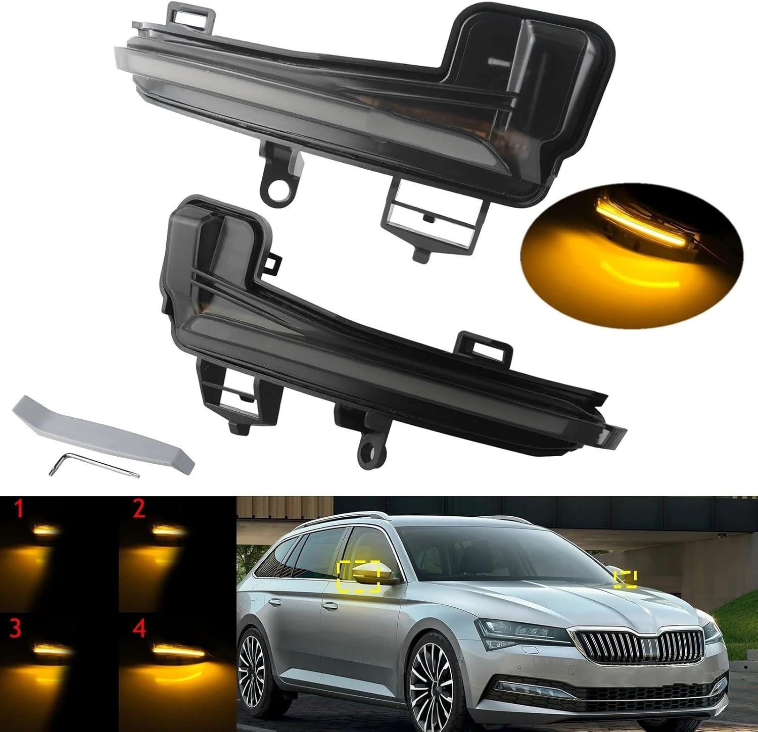 ミラーターンシグナルライト ダイナミックLEDウィングミラーインジケーターシグナルライト スーパーブIII 3V 2015-2020