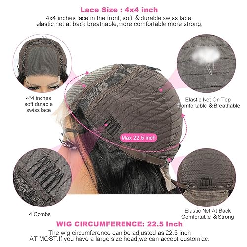 Miniatura 4 de SHUQISH Pelucas de cabello humano con encaje frontal para mujeres negras, pelucas de cierre de encaje, cabello humano virgen brasileño prearrancado