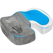 Season Guard Gel Seat Cushion Office Chair Cushion Non-Slip Gel Memory Foam Coccyx Cushion for Tailbone Pain - Desk Chair Car Seat Cushion Driving - Sciatica Back Pain Relief, Velvet, Grey