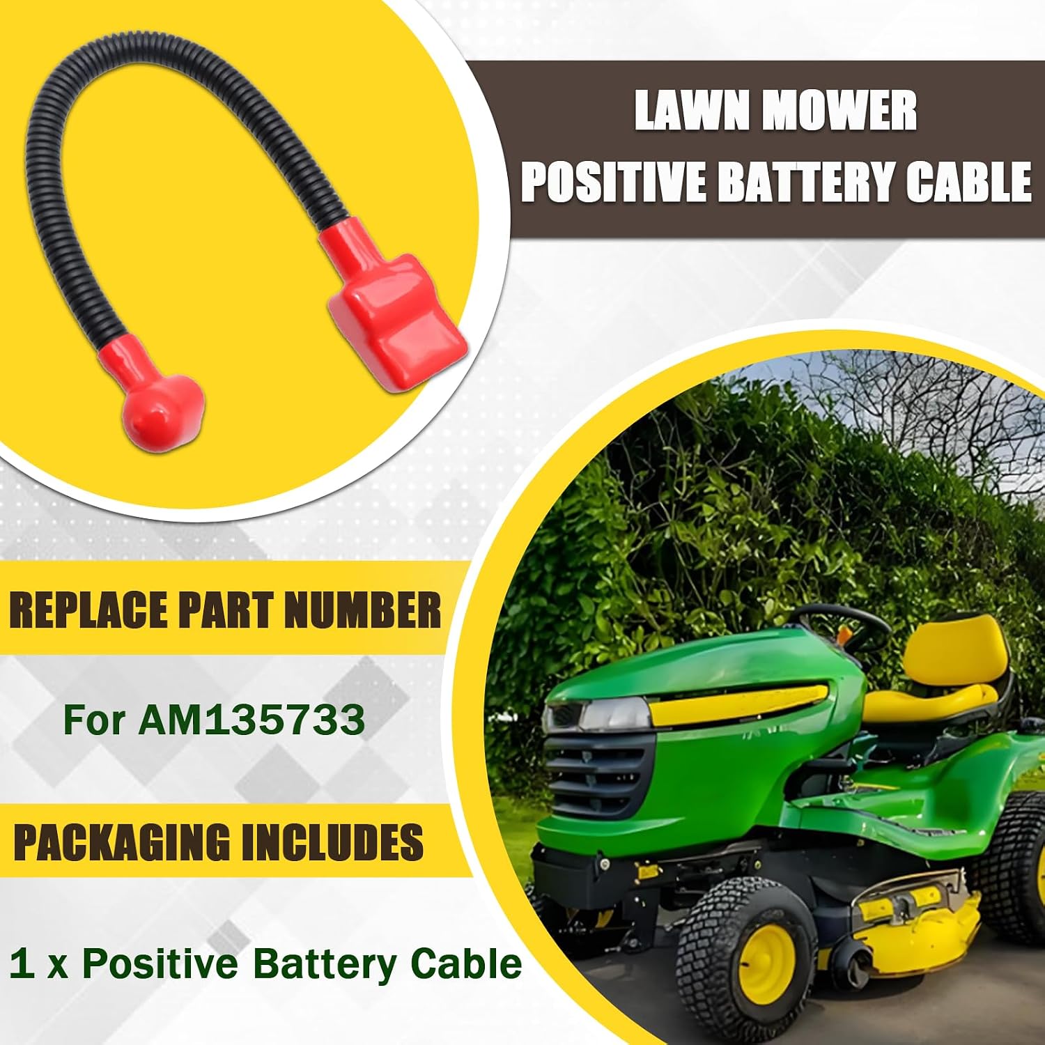 Lawn Mower Positive Battery Cable Fit for John Deere Tractor X300 X300R X304 X320 X324 X340 X360 Select Series Replace for AM135733