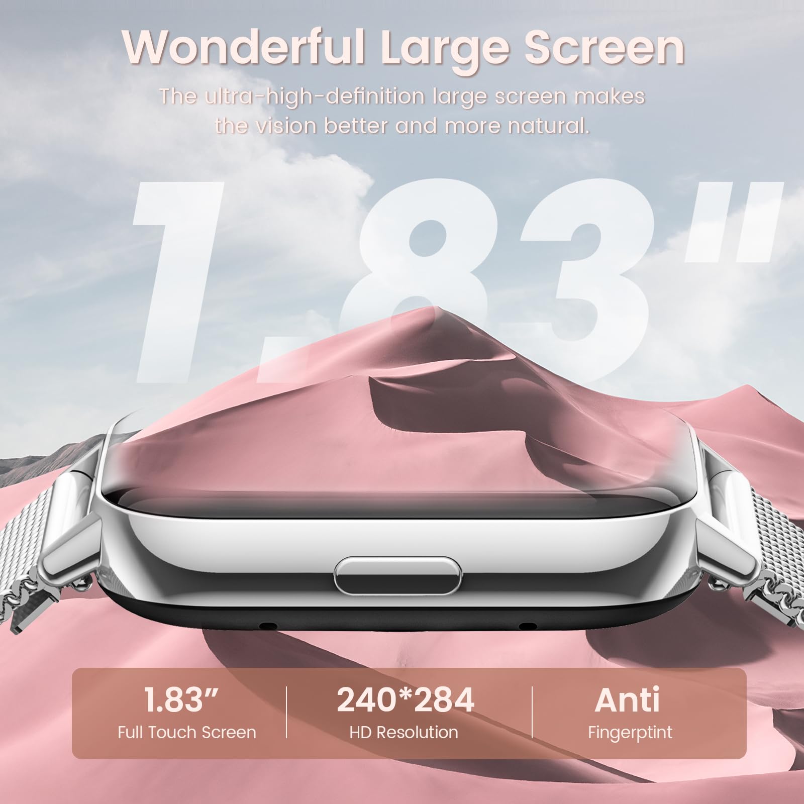 2026 Reloj Inteligente Mujer, 1.83" HD Smartwatch con Llamadas/Función Femenina/Pulsómetro/SpO2/Monitor de Sueño Calorías 113+ Modos Deportivos Podómetro WhatsApp IP68 Android iOS Plata, Regalo Mujer