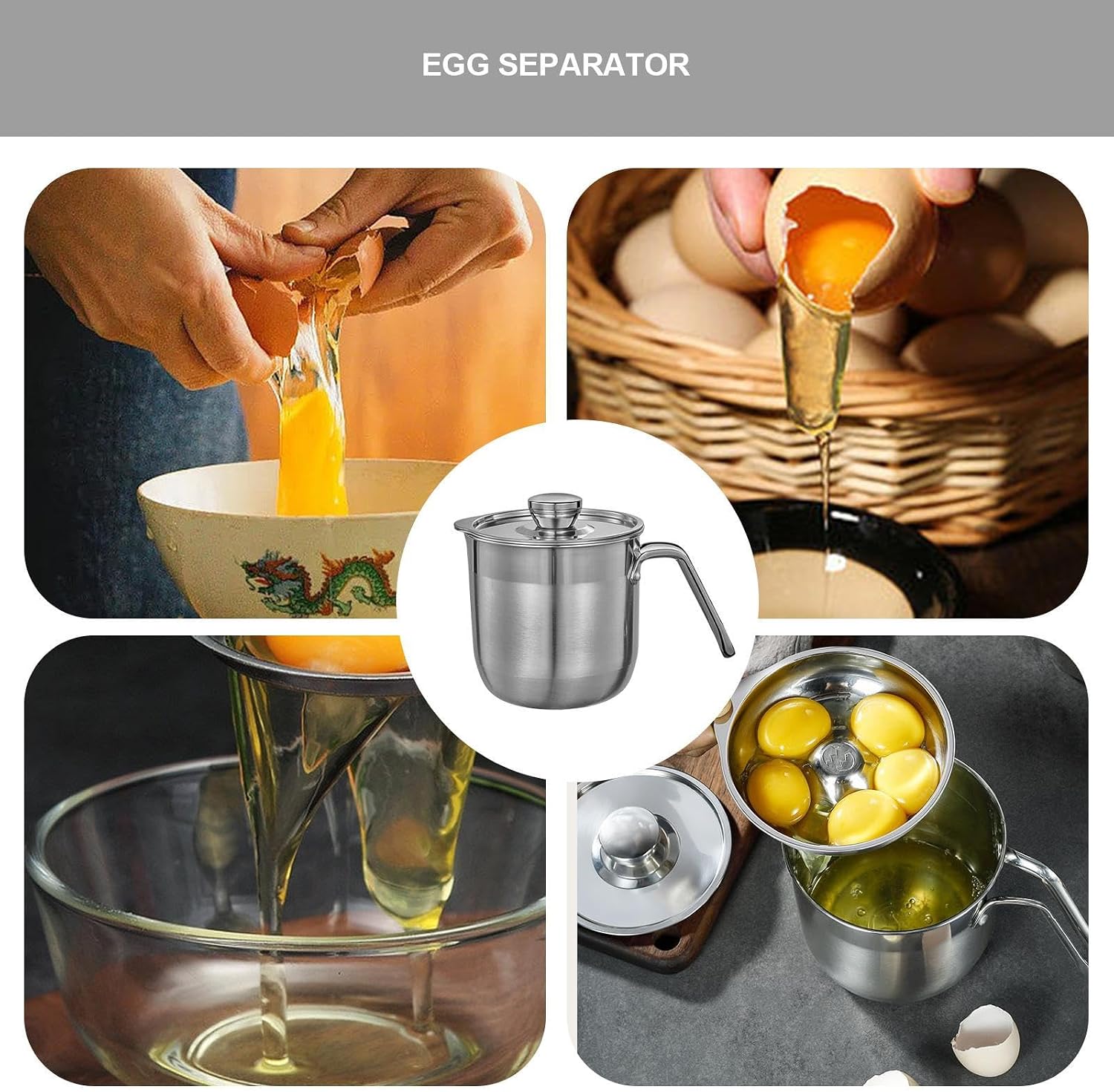 Egg Yolk Separator Large-Capacity Stainless Steel Cup Handle