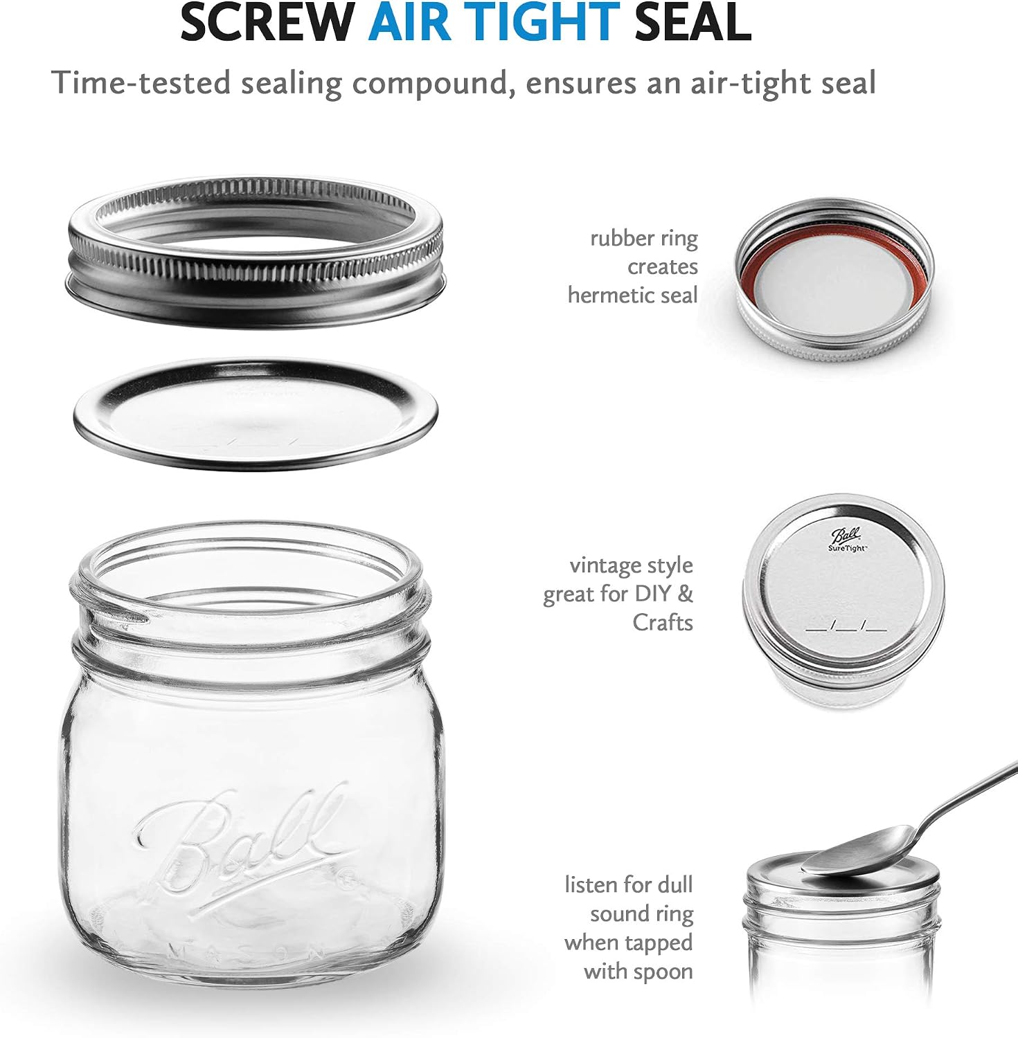 Ball Wide Mouth Mason Jars (16 oz/Capacity) [4 Pack] with Airtight lids and Bands. For Canning, Fermenting, Pickling, Decor - Freezing, Microwave And Dishwasher Safe. Bundled With SEWANTA Jar Opener