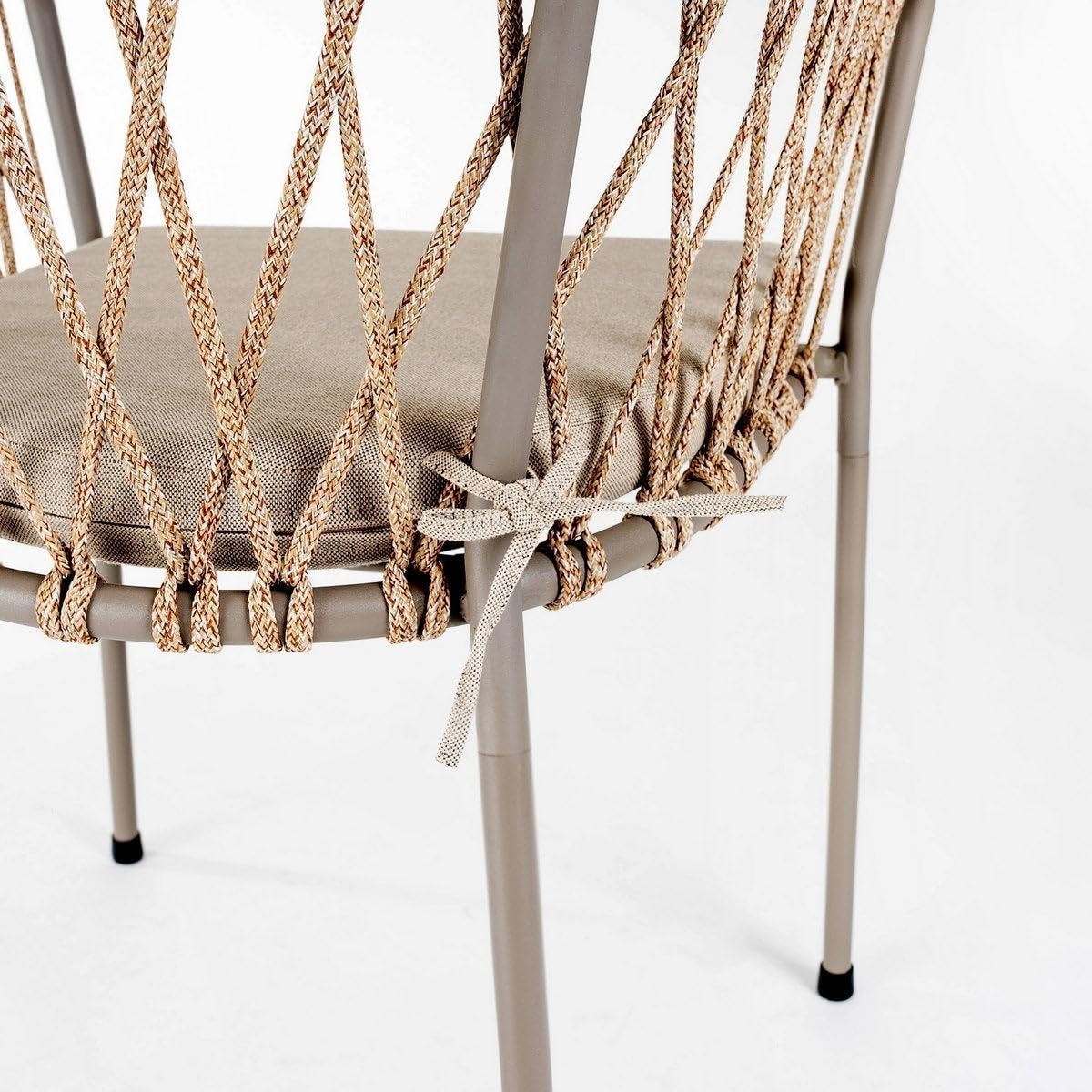 LOLAhome Silla de Jardín Myra de Acero y Cuerda Trenzada Color Limo, 52x51x80 cm, Cojín Incluido, Ergonómica, Diseño Elegante y Resistentes, Patas Desmontables Uso Exterior