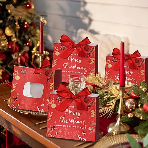 Miniatura 3 de Paquete de 24 bolsas pequeñas de regalo de Navidad, bolsas de regalo de Navidad de 5.1 x 4.5 x 2.2 pulgadas, bolsa de regalos de Navidad con cinta,