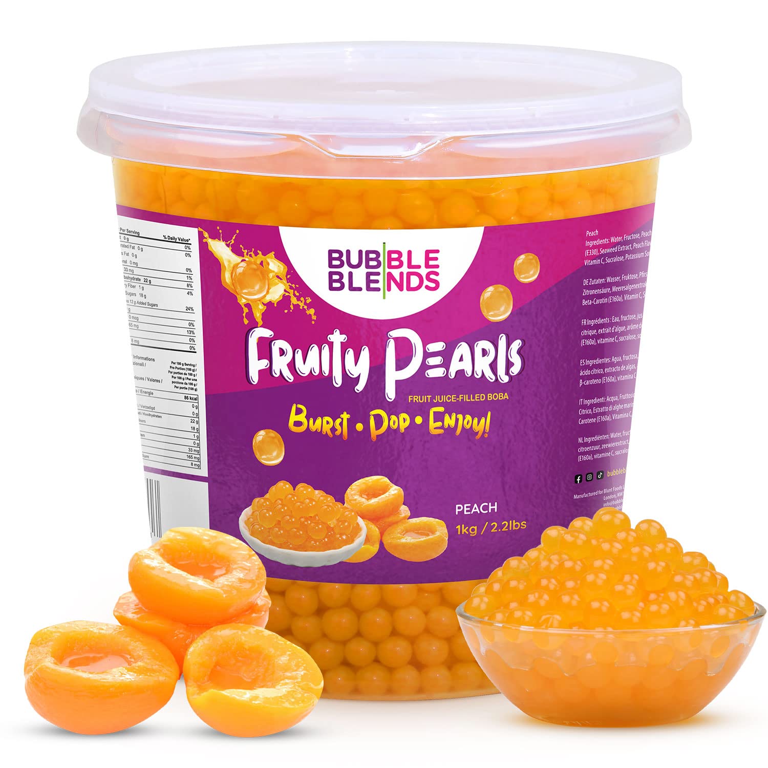 Buy Bubble Blends Peach Popping Boba (1kg) Boba Balls with Real Fruit